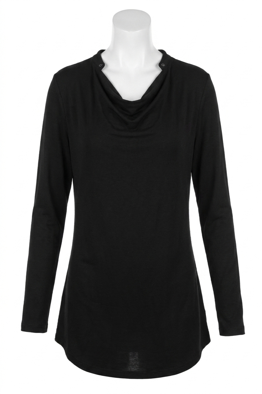 NEW ANGEL wrinkle free drop neck blouse in black